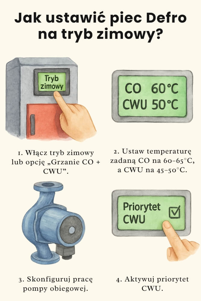 jak ustawić piec Defro na tryb zimowy w czterech krokach