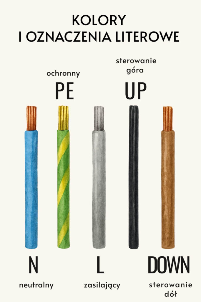 kolory i oznaczenia kabli na rysunku