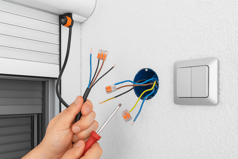 podłączenie rolety 5 przewodów do puszki w ścianie