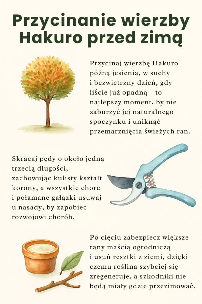 wierzba hakuro zimą - przycinanie przed mrozami 
