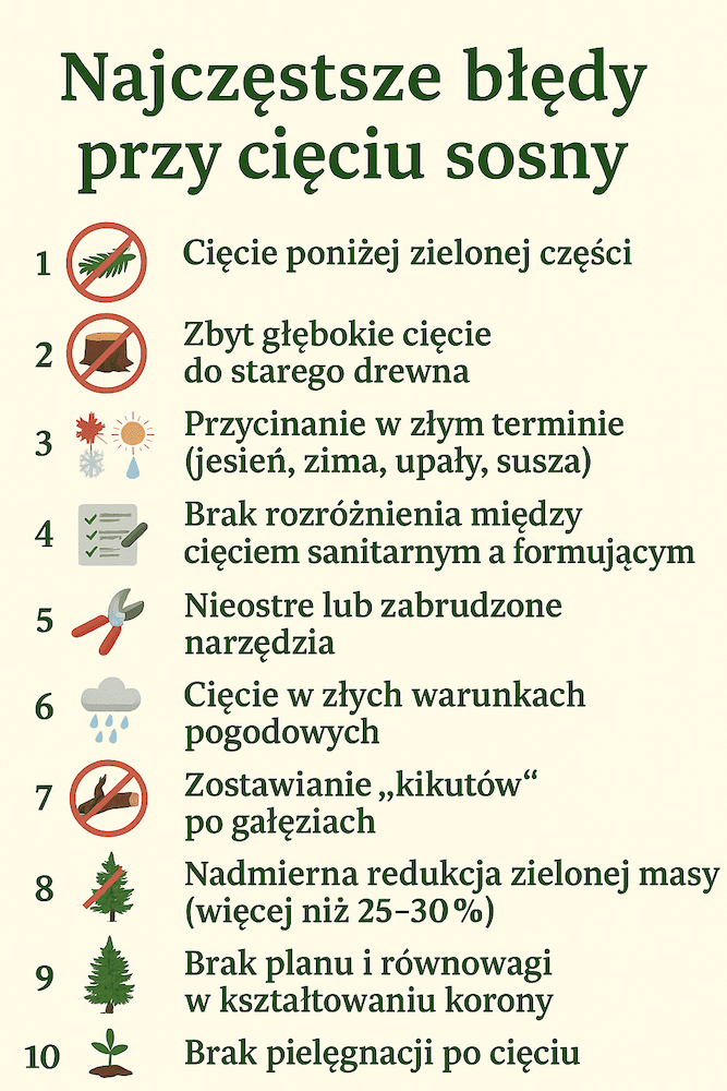 błędy przy ucinaniu gałęzi sosny 