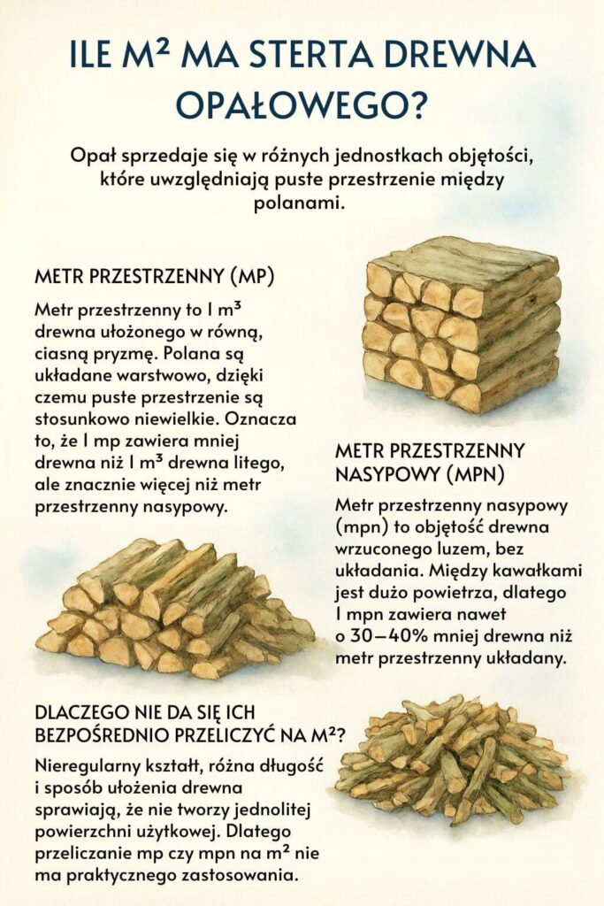 Ile m2 ma sterta drewna opałowego? Przykłady