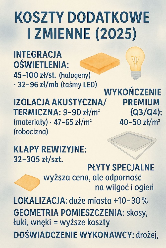 koszty dodatkowe i zmienne sufitu podwieszanego 