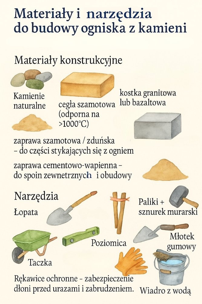 ognisko w ogrodzie z kamieni - potrzebne materiały 