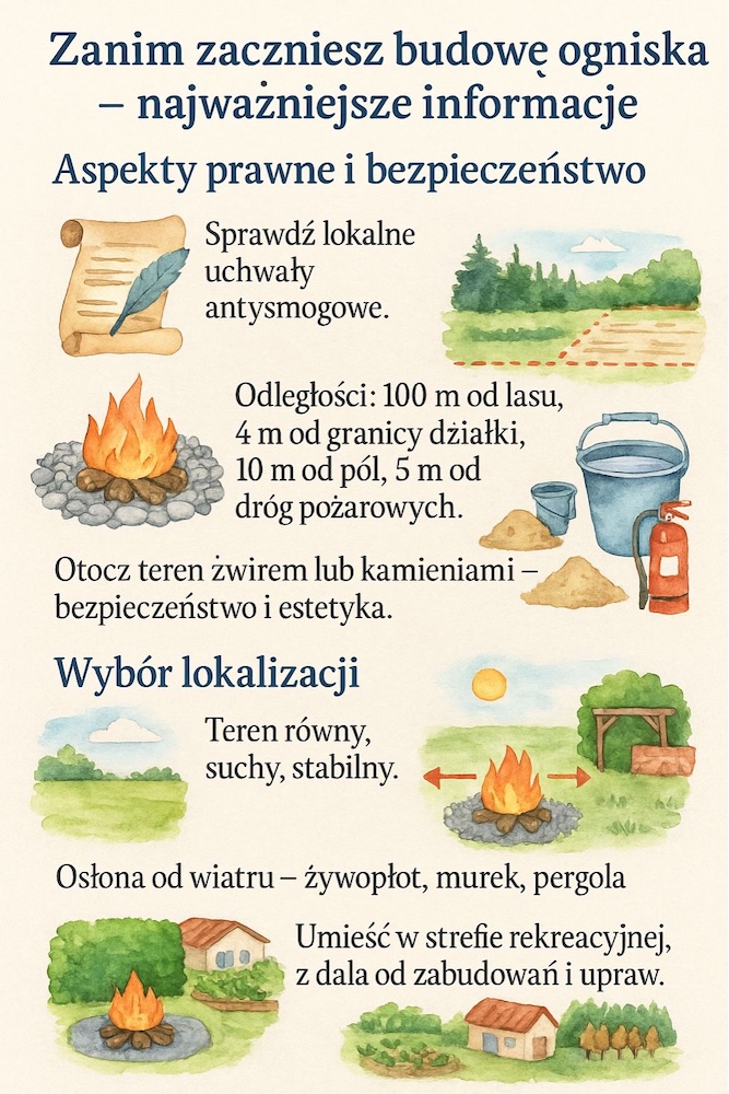 ognisko w ogrodzie z kamieni - lokalizacja i bezpieczeństwo 