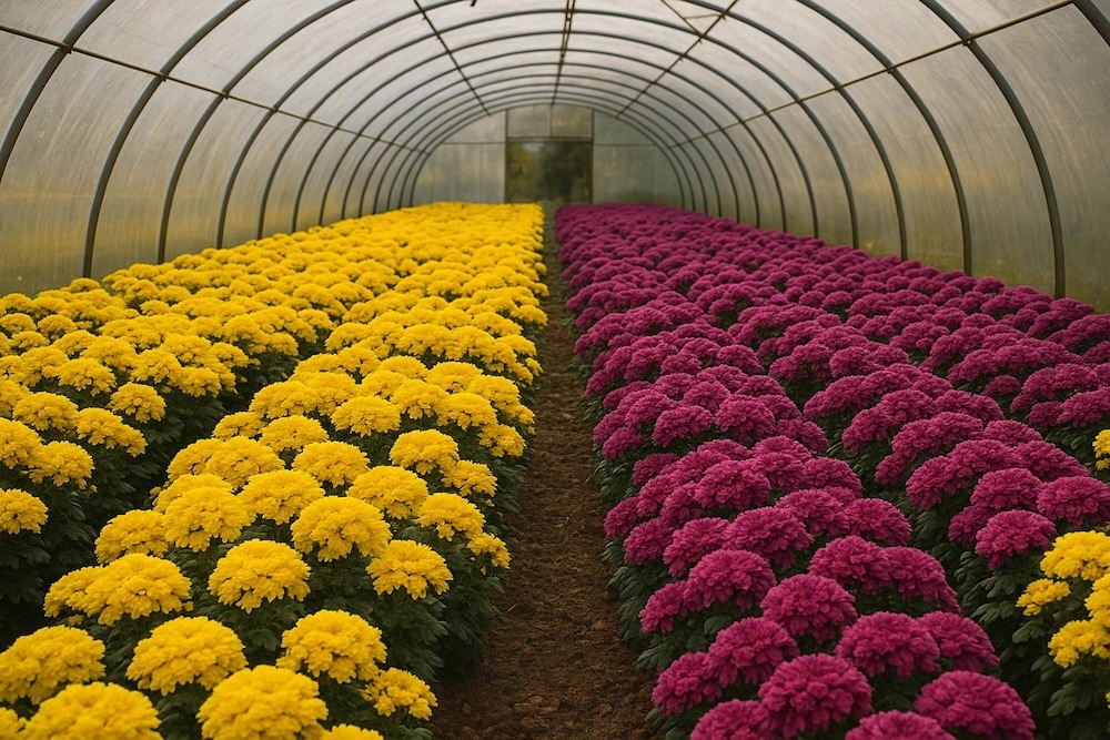 tunel z plantacją chryzantem 