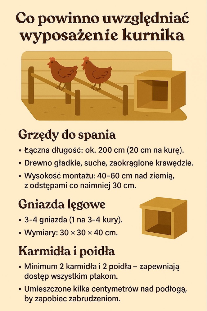 projekt kurnika na 10 kur - podstawowe wyposażenie 