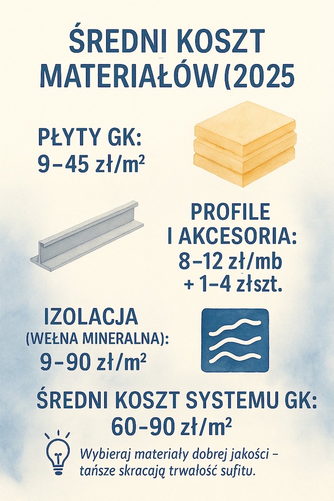 sufit podwieszany - cena materiałów 