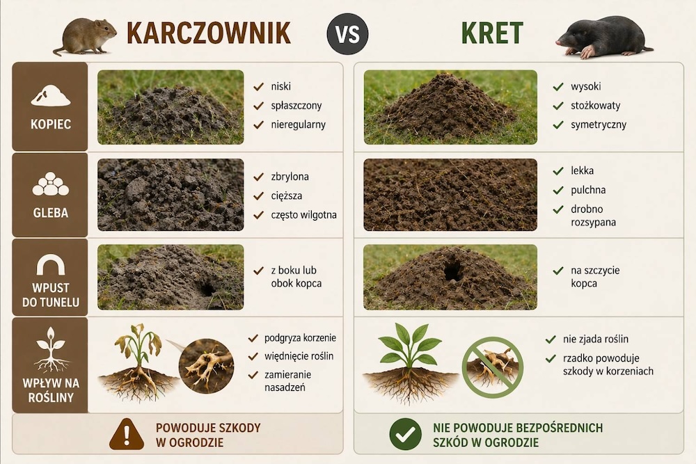 karczownik i kret - porównanie 