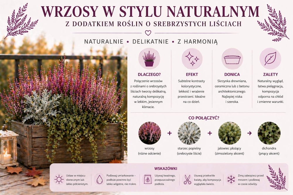 naturalne zestawienie wrzosów z roślinami 