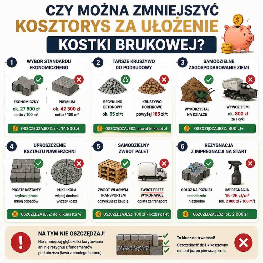 czy można obniżyć kosztorys za układanie kostki brukowej 