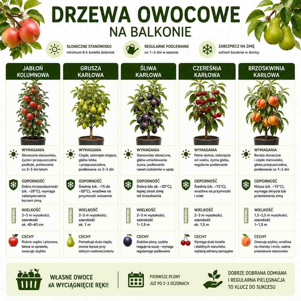 drzewka na balkonie z owocami 