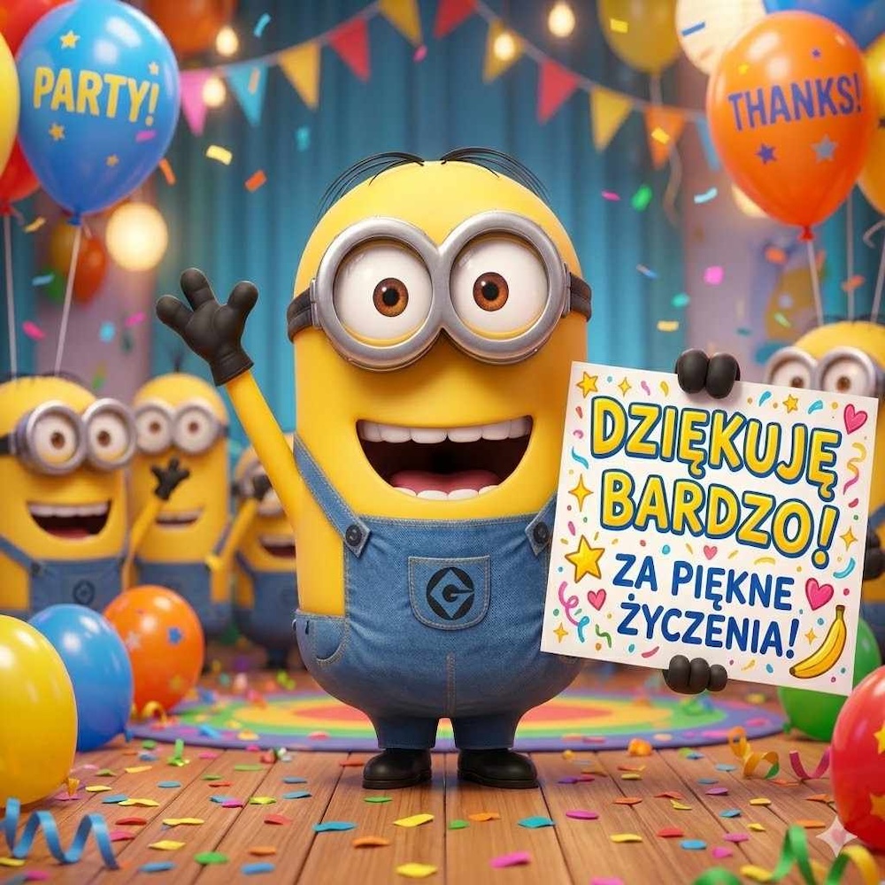 podziękowanie za życzenia z minionkami 