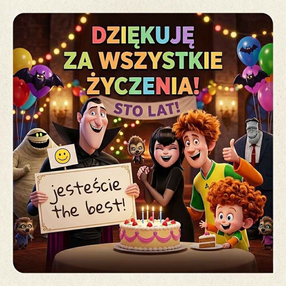 podziękowanie za życzenia - hotel transylvania 