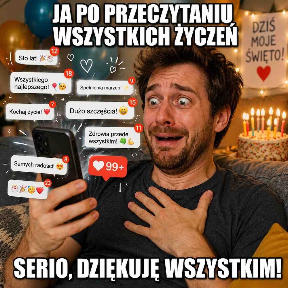 śmieszna reakcja na życzenia na fb 