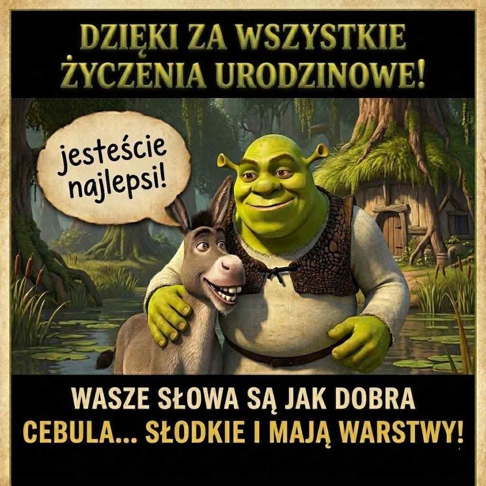 podziękowanie za życzenia ze shrekiem 