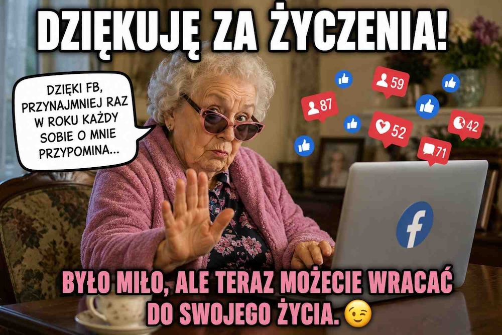memy - śmieszne podziękowania za życzenia urodzinowe na FB z ironią 