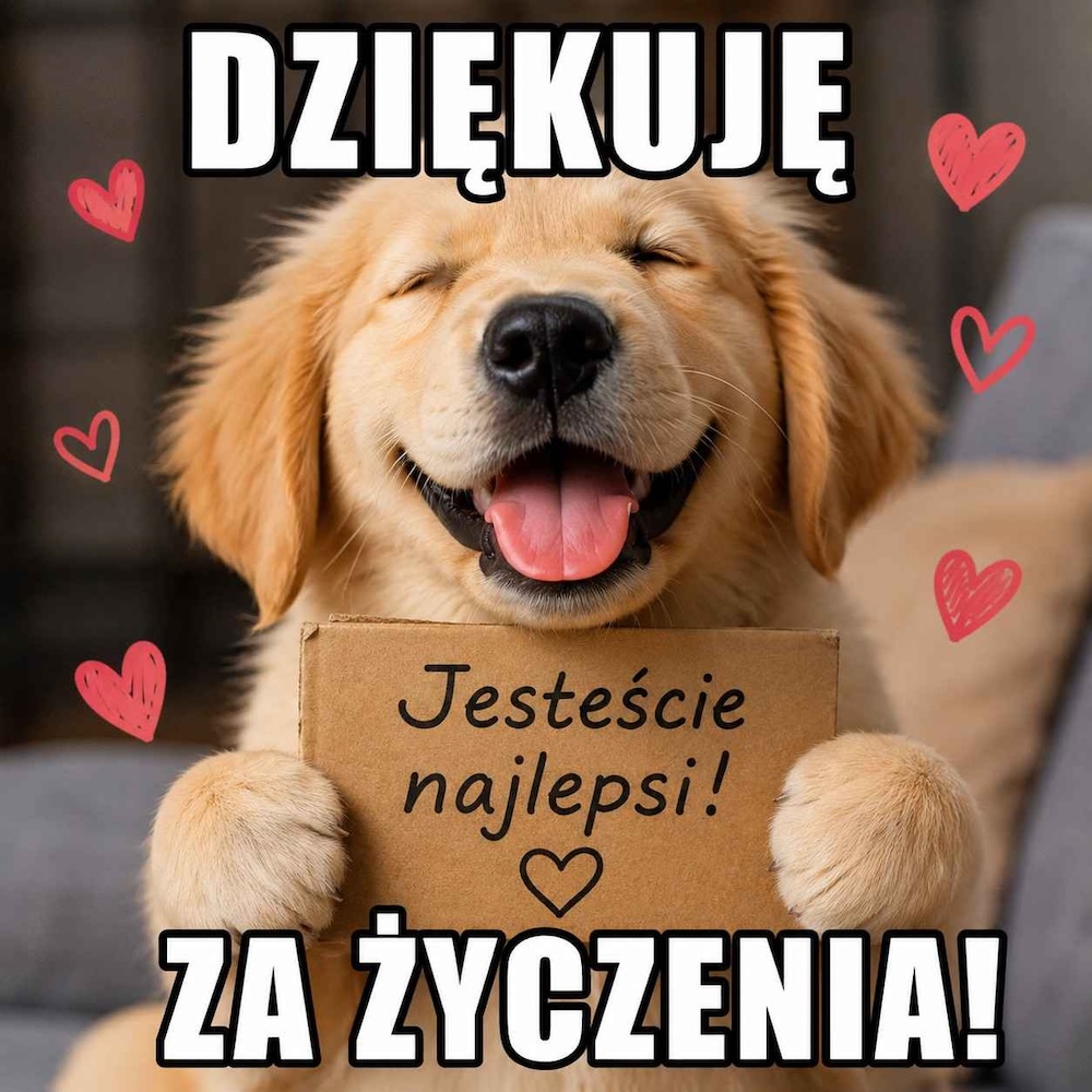 memy - śmieszne podziękowania za życzenia urodzinowe na fb ze szczeniakiem 