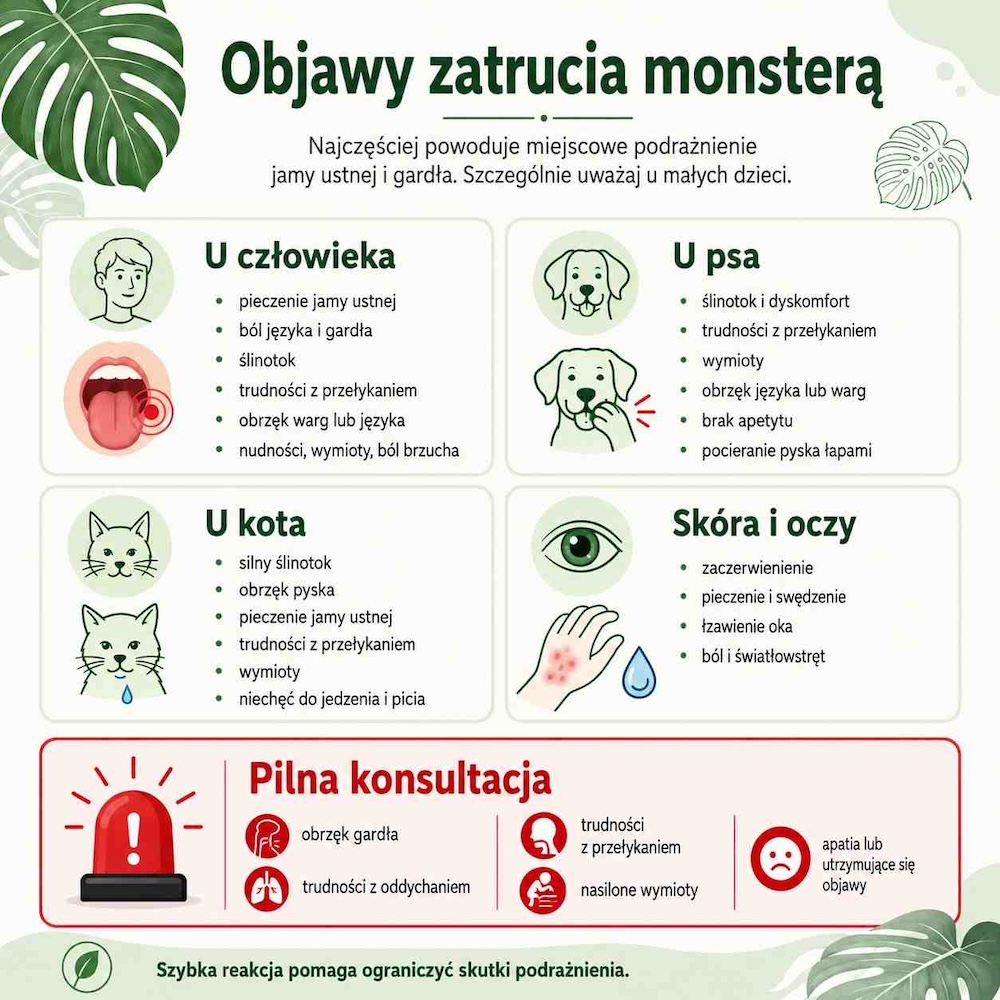 czy monstera jest trująca - objawy u ludzi i zwierząt 