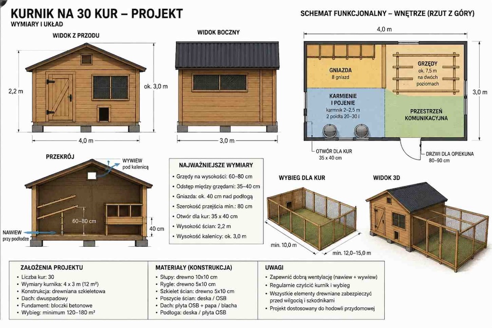 kurnik na 30 kur - projekt zabudowania