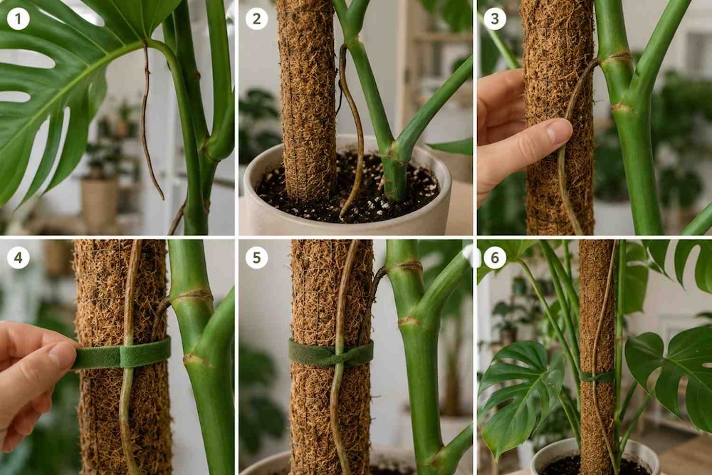 monstera - korzeń powietrzny na podporze