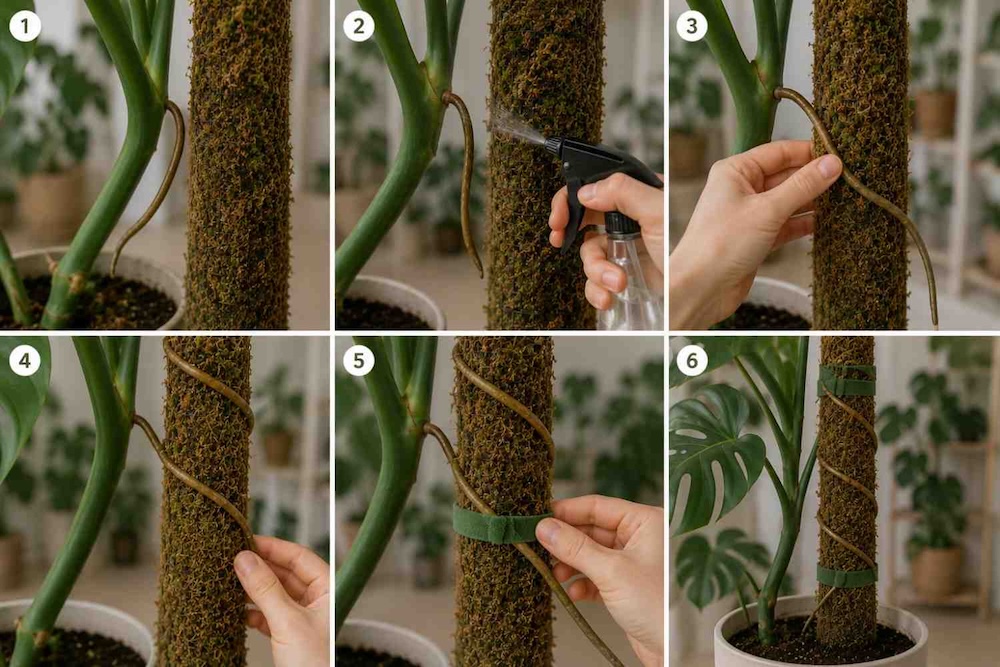 monstera - korzeń powietrzny wokół palika