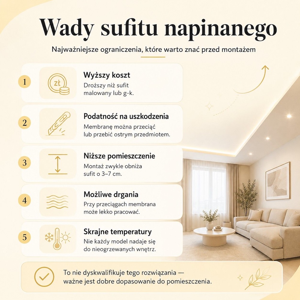 sufit napinany - wady wykończenia 