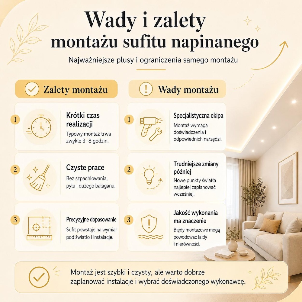 plusy i minusy montażu sufitu podwieszanego 