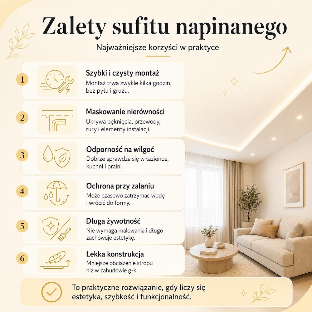 mocne strony sufitu napinanego 