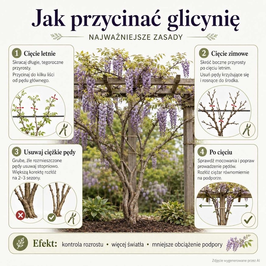 zasady cięcia glicynii na podporze 