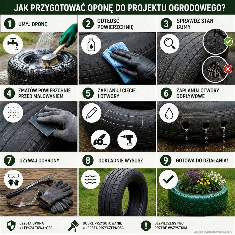 przygotowanie opony do diy 