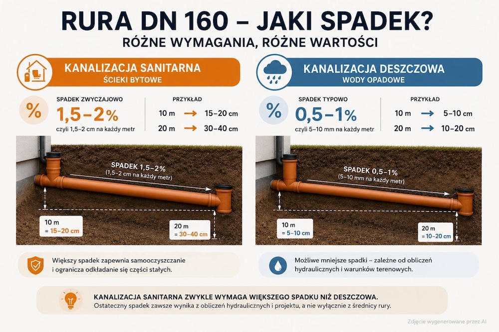 spadek dla rur 160 dla kanalizacji i rynien spadek dla rur 160 - kanalizacja i rynna
